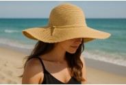 Wide Brim Braded Paper Straw Hat w/ Frill - Natural - HT-ST255NT